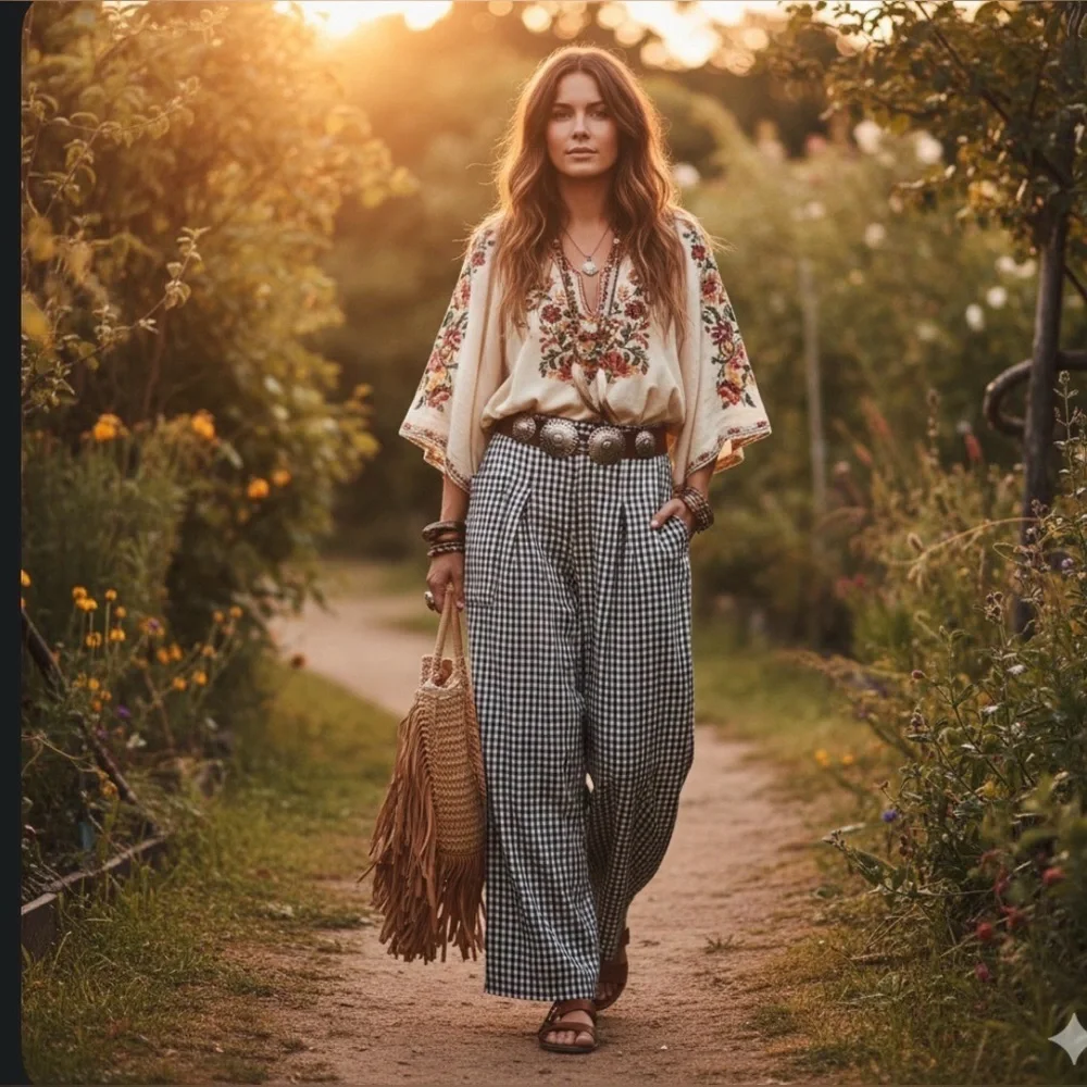 Free People Freehold Gingham Pants Trouser bohemian , sun relax boho in size S - Picture 2 of 16